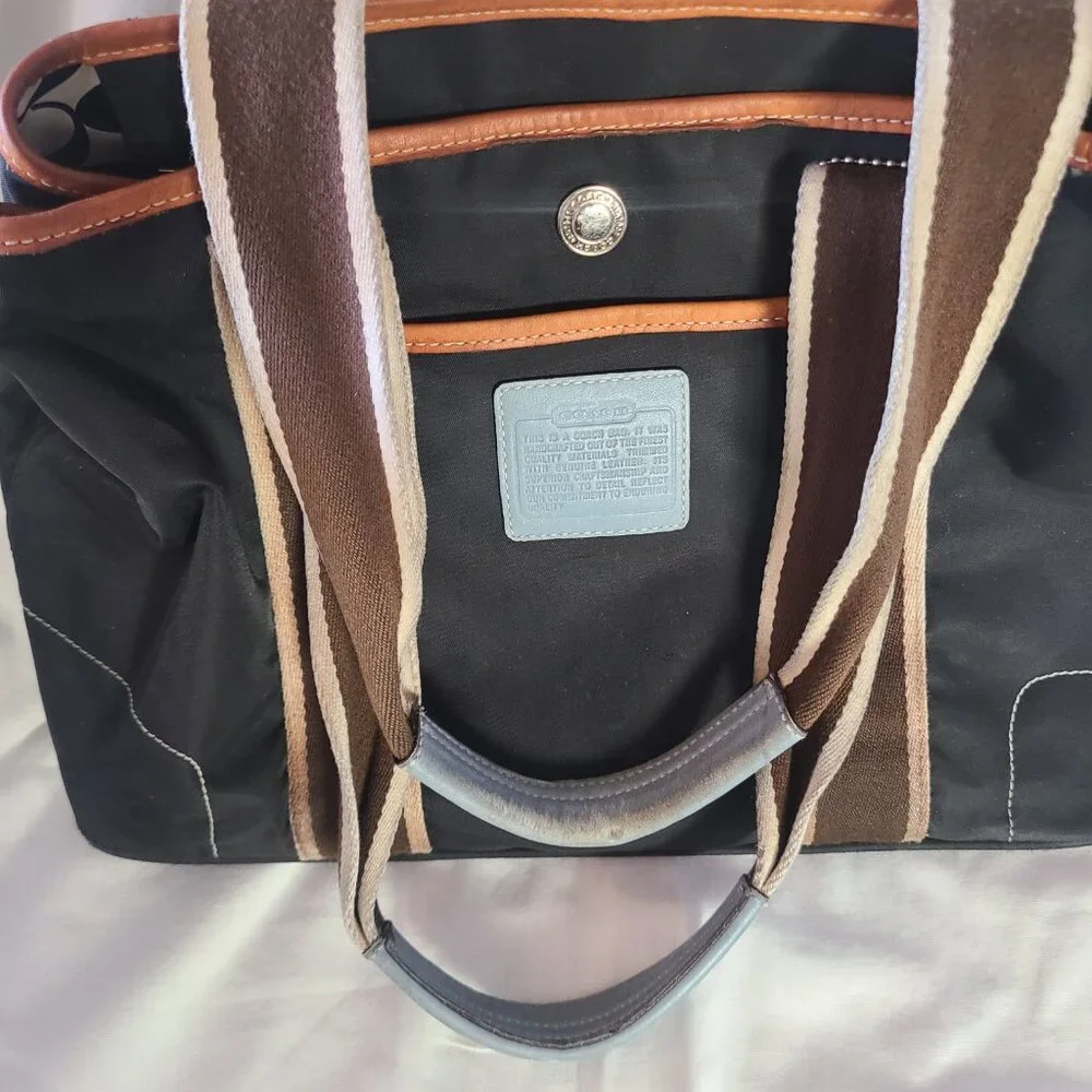 Vintage Y2K COACH Hamptons Nylon Tote Bag Black Leather Trim Handbag Purse Coach - Picture 6 of 6